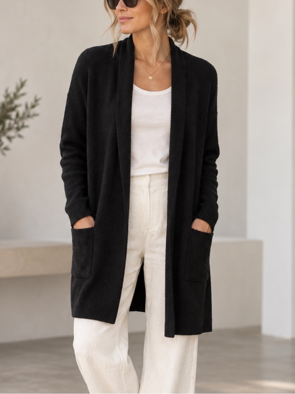Goats Cashmere Black Open-Front Long Cardigan Sweater